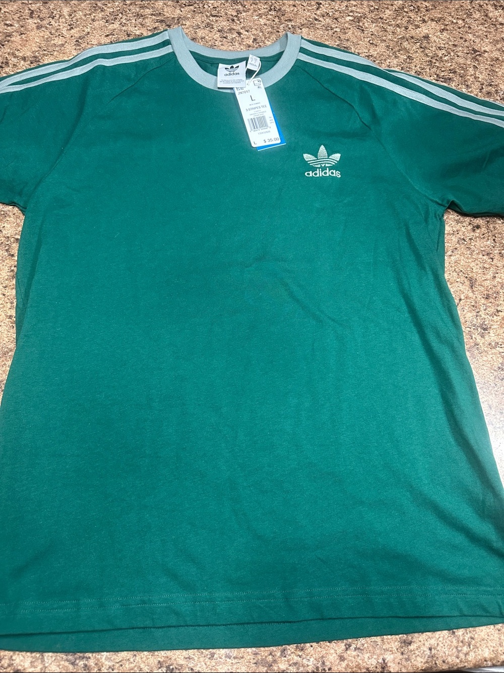 NWT adidas Collegiate Green Trefoil Stripe Crew Neck Tee Large